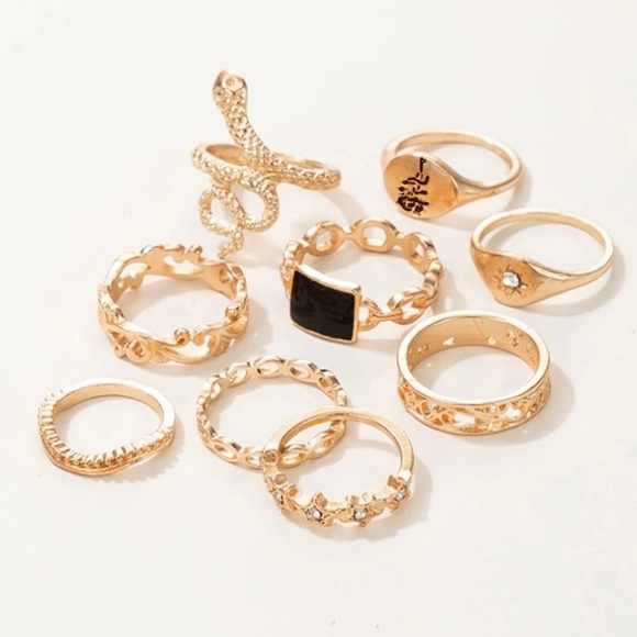 3/ $20 Rhinestone & Snake 9 Pc Ring Set - Picture 5 of 8